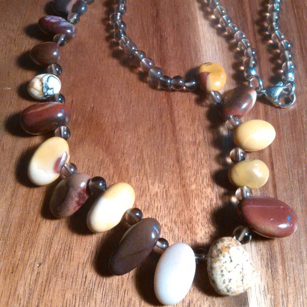Mookite and Brazilian Smokey Quartz Stainless Steel Necklace - Picture 7 of 8